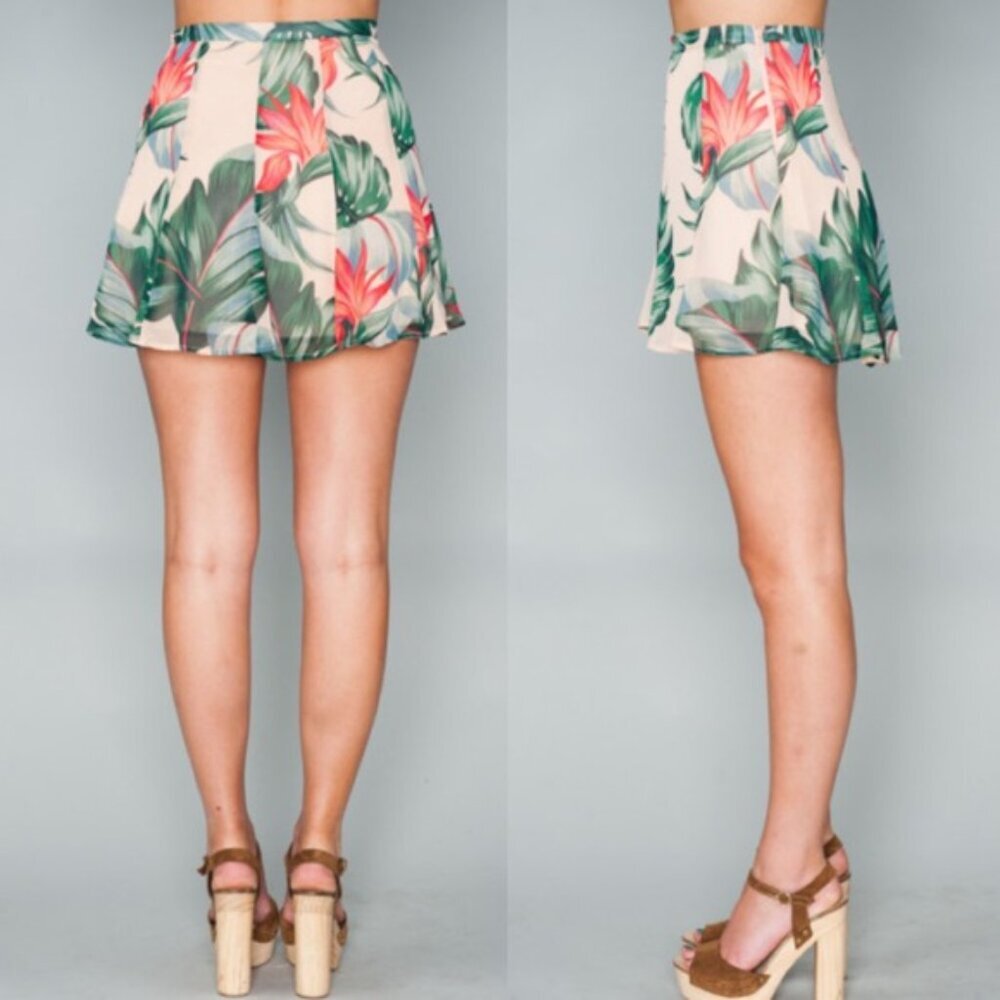 Show Me Your MuMu Kauai Kisses Mini Tropical Palm Leaf Tree Print Skater Skirt 0 - Picture 1 of 11